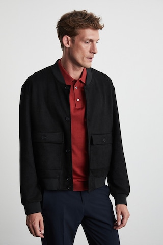 Preppy  Erkek Organik Pamuklu Çift Cepli Düğmeli Regular Fit Yuvarlak Yakalı Siyah Ceket