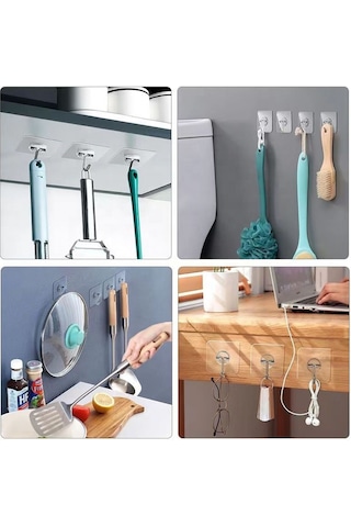 Mucit Home 10lu Paket- Pratik Çok Amaçlı Güçlü Şeffaf Duvar Askısı Yapışkan Mutfak Banyo Askı Çok Renkli