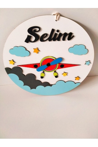 Çocuk Odası İsme Özel Kapı Süsü Beyaz - Mavi