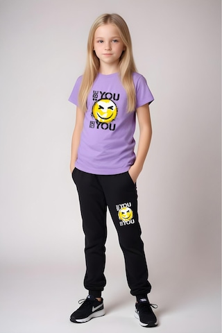 Be You Emoji Baskılı Kız Çocuk Tişört Ve Eşofman Alt-üst Takım Lila