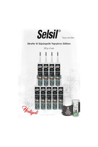 Selsil 9'lu Beyaz Renk Süpürgelik Yapıştırıcı Silikon Ve Rosıe