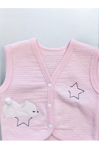 Cantoy Kız Bebek Mevsimlik Yıldız İşlemeli Yelek-15072 Pembe