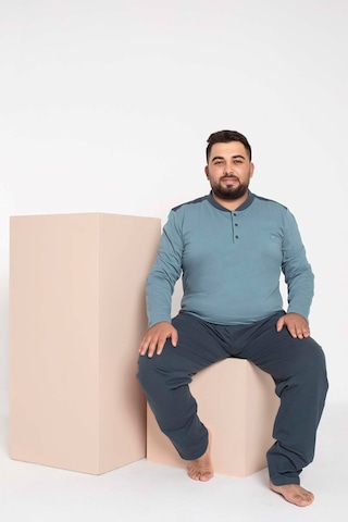 Erkek Büyük Beden 3 Düğme %100 Pamuk Cepli Mevsimlik Pijama Takım 001