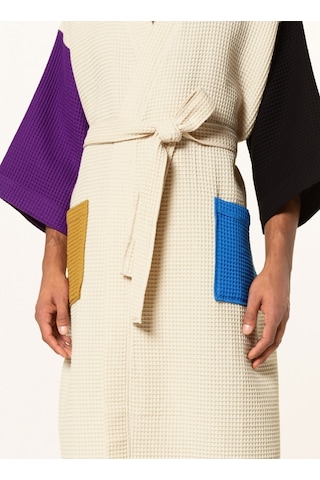 Unisex Kimono, Renk Bloklu, Şal Yakalı, %60 Pamuk, 125 Cm Uzunluk Siyah