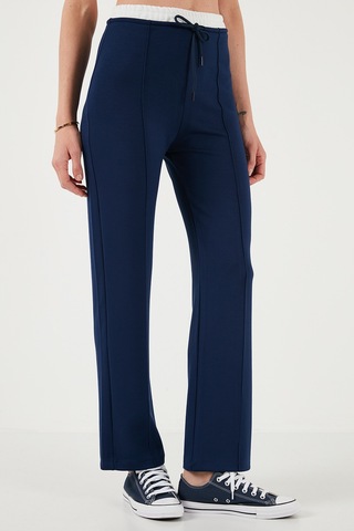 Lela Streç Slim Fit Yüksek Bel Geniş Paça Çimalı Bayan Eşofman Altı 5866078 Lacivert