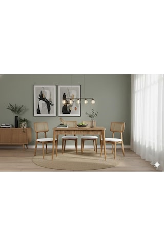 Marel 4 Kişilik Açılır Yemek Masası Takımı Modern Ve Şık Tasarım Naturel Beyaz