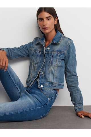 Dilvin Comfort Likra Kısa Kot Mont Mavi