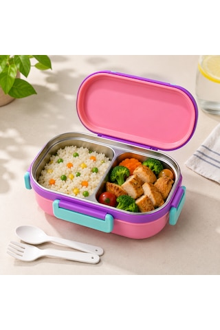 Muzeko Hc6212d 2 Bölmeli Paslanmaz Çelik Yemek Kabı Sızdırmaz Kapaklı Taşınabilir Diyet Beslenme Kabı Pembe Mor Hc6212d 1000ml Lila - Pembe
