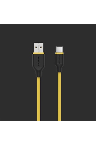 Sharge Phantom USB-C to USB-C 100W Ekstra Elastik Hızlı Şarj Kablosu - Sarı