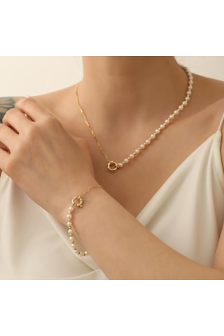 925 Ayar Gümüş Cream Tatlı Su İncisi Set-5.59mm