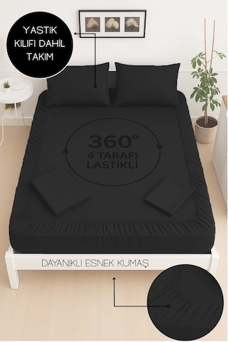 Mirava Premium %100 Pamuk Penye Lastikli Tek Kişilik Çarşaf Takımı 1 Yastık Kılıfı Dahil Siyah 120x200cm Siyah