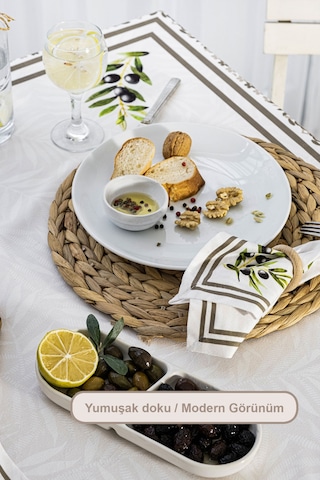 Elart Zeytin Yemek Seti 12 Kişilik Masa Örtüsü Takımı 150x210 Cm Çok Renkli