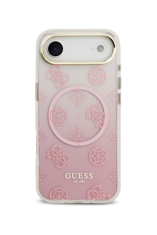 Apple Uyumlu iPhone 17 Air Kılıf Guess Lisanslı M-safe Özellikli Simli Peony Desenli Silikon Kapak Pembe Pembe