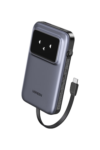 Ugreen Uno Dahili Kablolu 10.000 Mah 30w Hızlı Şarj Powerbank, Siyah, 35603b Gri