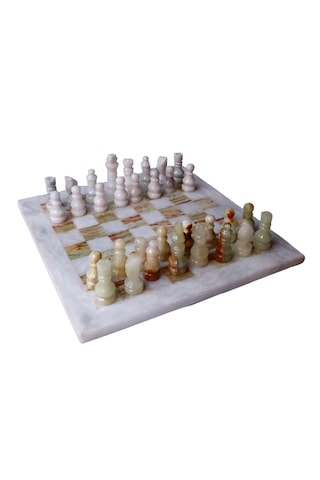 12 İnç El Yapımı Oniks Doğal Taş Satranç Takımı - Şık Hediyelik