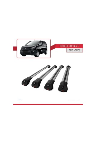 Peugeot Partner 2019-2022 Arası İle Uyumlu Ace-1 Ara Atkı Tavan Barı Gri 4 Adet Bar