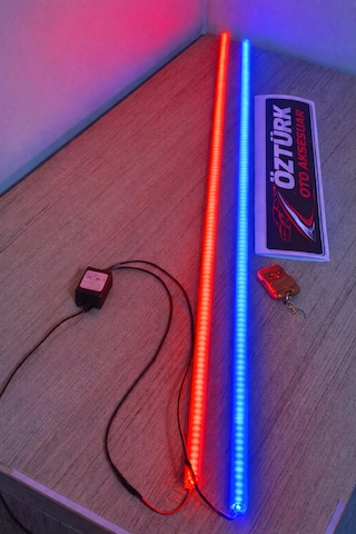 Cam Kenarı Yanıp Sönen Led Lamba 2 Li Uzaktan Kumandalı, 12 Modlu, Kırmızı Mavi Işık 12v 120 Cm