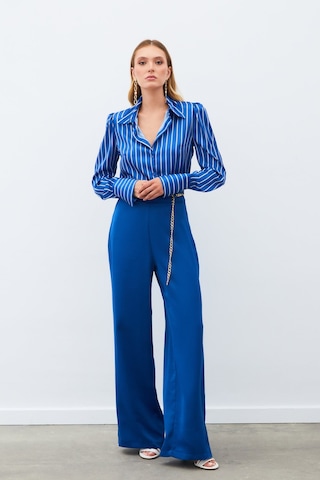 Sateen Zincirli Saten Krep Pantolon - İndigo-134887 İndigo