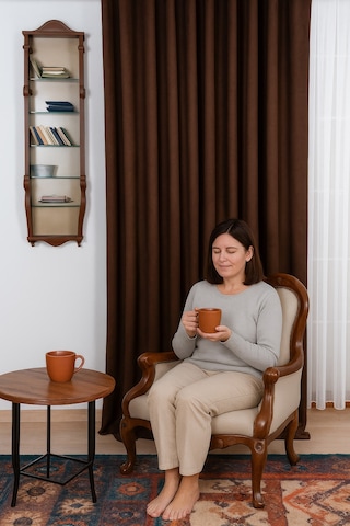 Kadife Dokulu Ada Fon Perde Salon Yatak Odası Kahverengi