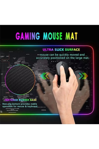 Maxgo 3126 Dünya Desenli Rgb Mouse Pad Led Değişen Ledli Gaming Mousepad 80x30 Işıklı Su Geçirmez