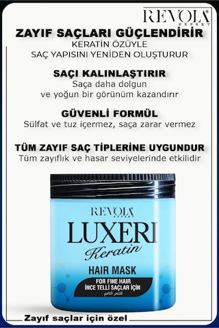 Revola Luxeri İnce Telli Saçlar İçin Tuzsuz Saç Maskesi 500 Ml Keratin