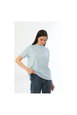 Kallima Açık Mavi Dik Yaka Rahat Kalıp  Pamuk T-Shirt Açık Mavi