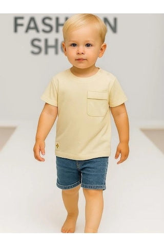 Çikoby Erkek Bebek Basic Cep Detaylı Tshirt-15856 Krem