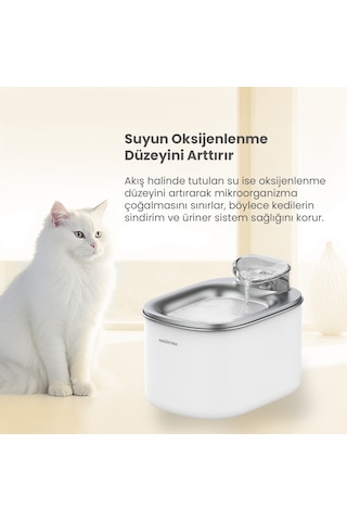 Haustier Hst-qq005 Beyaz Akıllı Mama Kabı, Wf007l Beyaz Kedi Su Pınarı 2 Li Set Haustier Türkiye Garantili