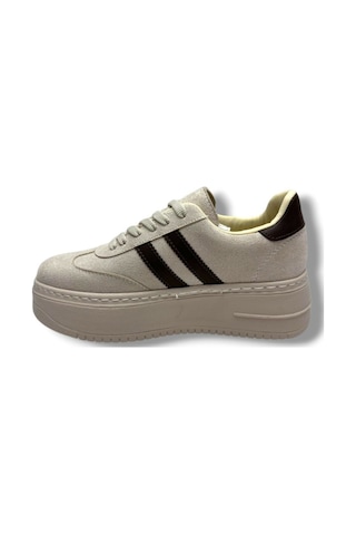 Şanzelize K1-26 Süet Deri Yüksek Anatomik Taban Bağcıklı Kadın Sneaker Bej Kahve Bej