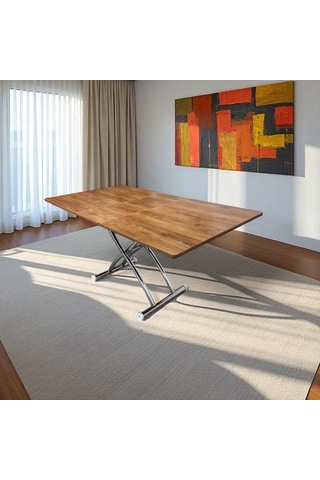 Ortadan Açılır Akıllı Masa Üst Mdf Ceviz Alt Ayak Krom