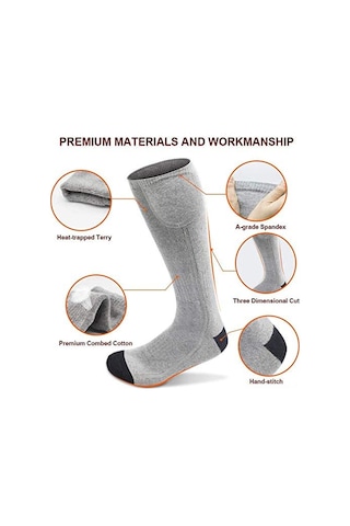 Vkemall Kot Pilli Isıtıcı Çoraplar - Pamuklu Spor Ayakkabı Socks - Winter Bisiklet Motor Kamp İçin - Type D Gri Siyah + Batarya Kutusu Çok Renkli