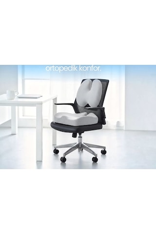 Yeni Nesil Visco Ortopedik Ergonomik Ofis, Araç, Ev Çalışma Sandalye Minder 2 Li Set Sırt Mideri Ve Oturma Minderi Gri