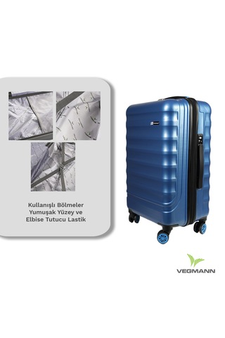 Vegmann Tartılı Scadel Mavi Orta Boy Valiz Mavi