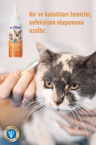 Veturel Kedi Kulak Temizleme Solüsyonu Kir Enfeksiyon Kaşıntı Koku Önleyici Bakım 100 ML