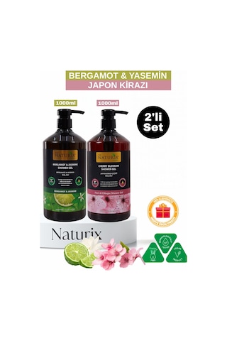 Bergamot Yasemin & Japon Kiraz Çiçeği Duş Jeli 2'li Set Nemlendirici Ve Ferahlatıcı Bakım - 2x1000ml Bergamot - Yasemin