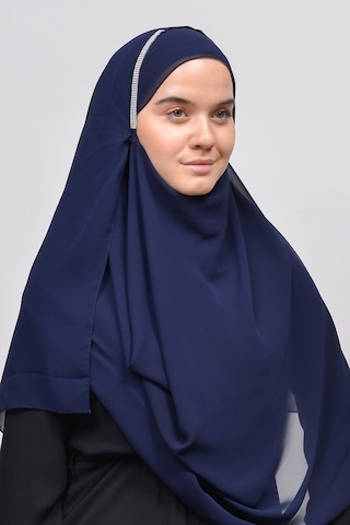 Altobeh Hazır Pratik Taşlı Malezya Tesettür Şifon Şal - Lacivert