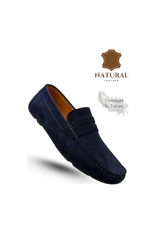 Sermoda Erkek Loafer - Hakiki Deri Rok Loafer Erkek Ayakkabı Süet Lacivert