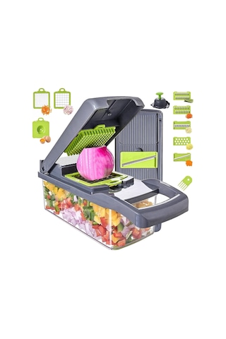 Likeable Sebze Doğrayıcı Dicer 13'ü 1 Arada 7 Bıçaklı Sebze Doğrayıcı Konteynerli Soğan Kesici Mutfak Için Mandoline Dilimleyici Yumurta Peynir Meyve Salatası Patates Havuç Sarımsak Gri Gri