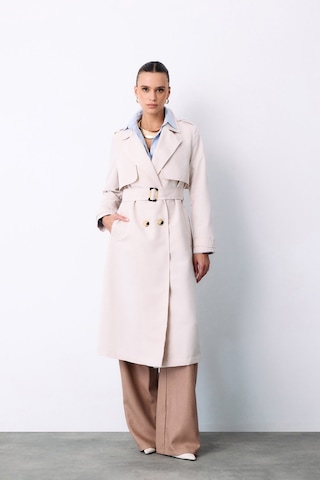 Sateen Kemerli Uzun Trençkot - Taş-135493 Taş