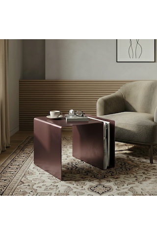 Modern Metal Yan Sehpa /dergilik Bölmeli /minimal Orta Sehpa Bordo