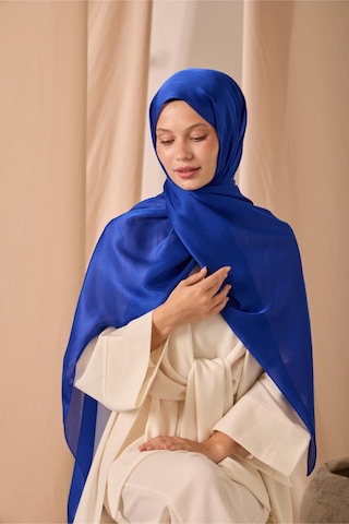 Silk Home Janjan Şal Tek Taraflı Saks Mavi Kendinden Çizgi Dokulu Parlak Yüzeyli 75x190 Çok Renkli