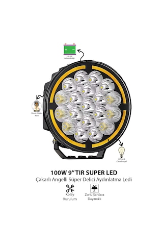Tır Kamyon Traktör 9 İnç Led Sis Farı Angel Halka Metal Kasa 100 W Süper Delici Aydınlatma 12-24v