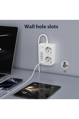 Motion003 8i 1 Arada Kompakt Kup Guc Seridi Beyaz 10 Ft Asiri Gerilim Korumasi 2 Ac Priz 4 Usb Port 2 Type C Port Ab Fis