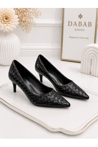 Dabab Shoes Lılya Kadın Siyah Sivri Burun Örgü Desenli 6 Cm İnce Topuklu Stiletto Ayakkabı
