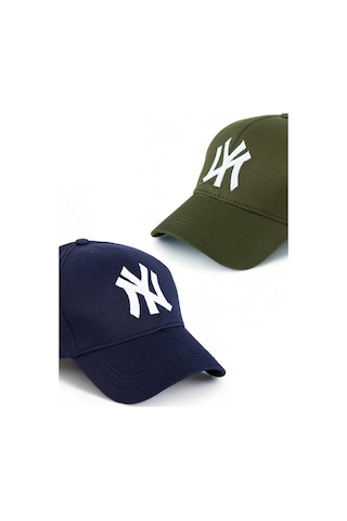 Unisex 2'li Set Lacivert ve Haki Renk Ny New York Beyzbol Şapka - Unisex Lacivert - Haki