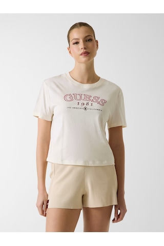 Guess Arianna Boxy Logo Kadın T-shirt V6gı04k2965 Krem