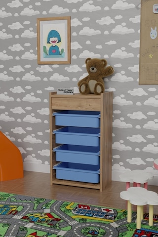 4 Sepetli Çok Amaçlı Dolap Atlantik Çam - Mavi Kahverengi