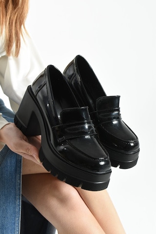 Dabab Shoes Loftıa Kadın Siyah Rugan Chunky Topuklu Loafer