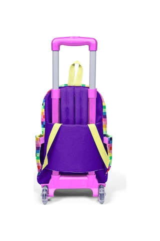 Coral High Kids Renkli Piksel Kalp Desenli Üç Bölmeli Çekçekli Okul Sırt Çantası 34008 124-Pembe