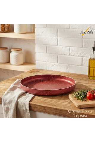 Arzu Çelik 32 Cm Granit Pizza Tepsisi - Kırmızı